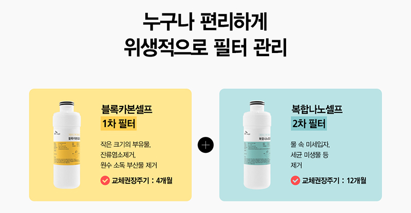 정수기 필터 종류와 교체 주기 프리블록카본 필터와 복합나노 필터 관리 안내 이미지