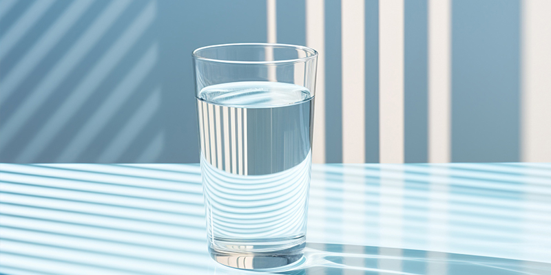 SK매직 정수기 필터 교체 가이드 - 신선한 물 한 잔 유리컵 사진, 청정·맑은 물맛 상징, 필터 교체 중요성과 방법 총정리